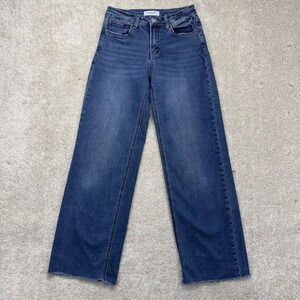 Lovervet Jeans Womens 25/1 Medium Wash High Rise Wide Leg Raw Hem Stretch Denim